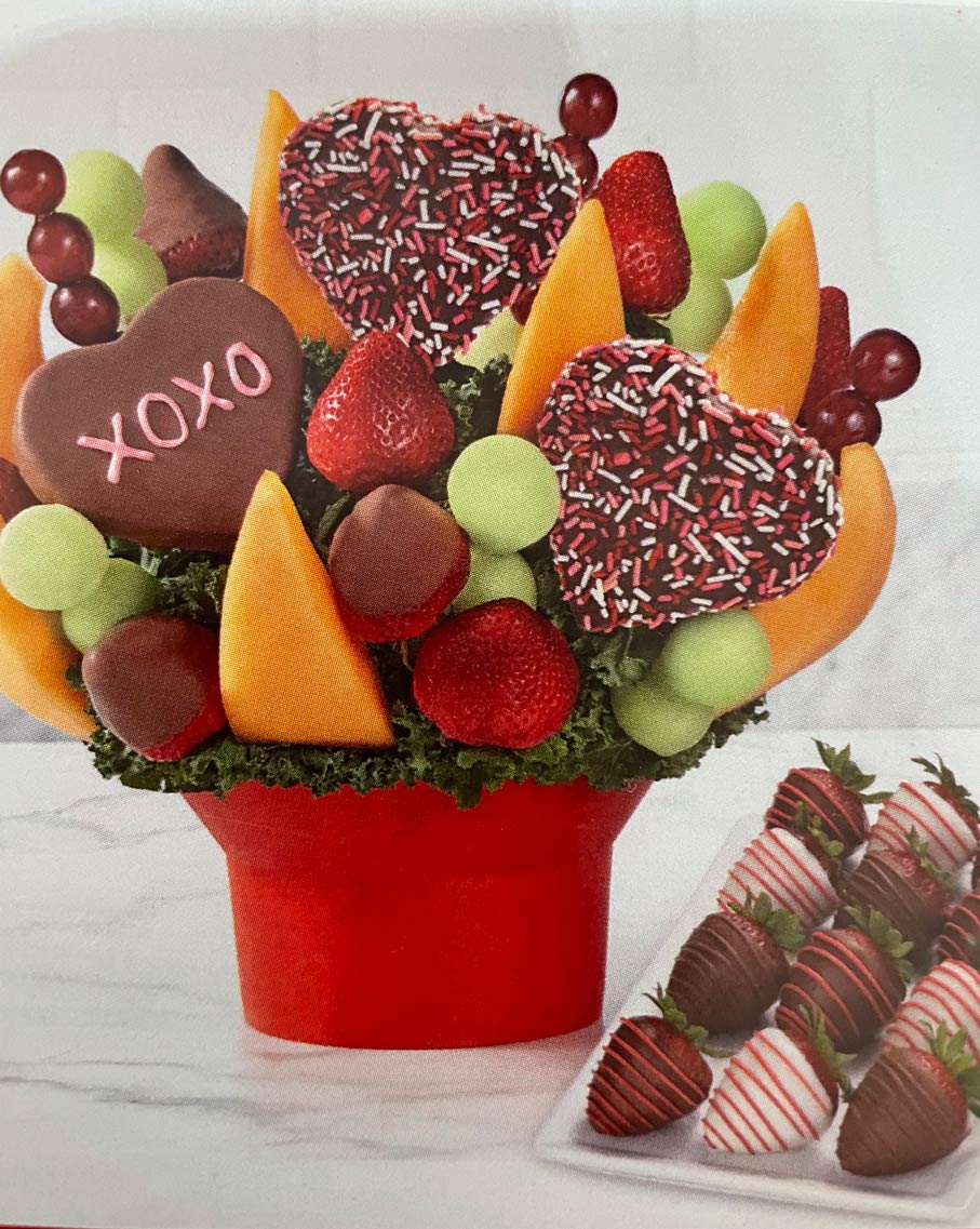 Hearts & Kisses Fruit Bouquet + 12 Drizzled Strawberries